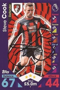 STEVE COOK SIGNED BOURNEMOUTH 2016/2017 MATCH ATTAX TRADING CARD+COA