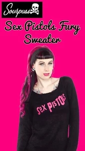 Sex Pistols Black & Pink Logo Fury Sweater Sourpuss Punk Rock UK Small S - Picture 1 of 3