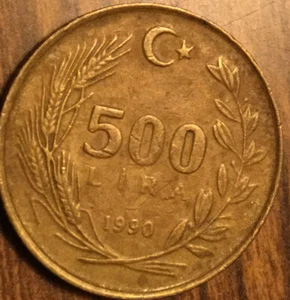 1990 TURKEY 500 LIRA COIN - Picture 1 of 2