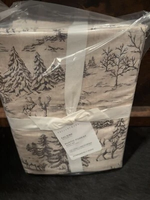 Pottery Barn Rustic Winter Forest CAL KING Percale Sheet Set Alpine Deer 4pc NEW - Image 1 of 2