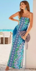 NEU MIT ETIKETT LILLY PULITZER NOA TRÄGERLOSES MAXIKLEID BARTON BLAU SEACRET ESCAPE 16 - Bild 1 von 9