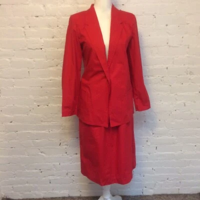 Vintage 80s Juno cotton skirt suit red size 11 - Image 1 of 4