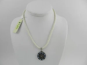 2028 Imitation Pearl Crystal Round Pendant Necklace - Picture 1 of 4
