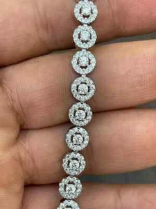 11CT Round Cut Lab-Created Diamond Fancy Halo Tennis Bracelet 14K White Gold FN - Picture 1 of 5