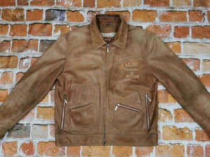 Mustang Biker USA Vintage Leather Jacket Racing Champion Brown Size: XL Tip Top - Picture 1 of 9