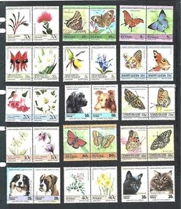 BL Tuvalu Butterflies, Dogs and Flowers pair x23 unused - Picture 1 of 4