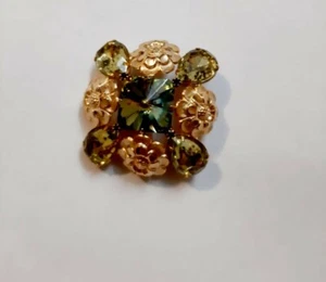 Vntg IVANA TRUMP Green/Yellow Flower Brooch Pin Women's Costume Jewelry Stamped - Picture 1 of 2