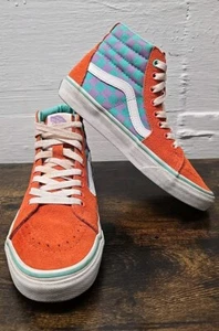 Vans Old Skool Checkered Hi Tops Sneakers Teal Purple Orange Mens 5.5 / Womens 7 - Picture 1 of 10