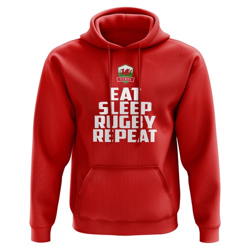 VETEMENTS Mens Eat Sleep Rugby Repeat Wales Hoodie Funny Football Badge Cymru Welsh Gifts