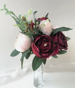 SILK WEDDING BOUQUET BURGUNDY BLUSH BRIDESMAID RUSTIC BOUQUETS ARTIFICIAL FLOWER - Picture 1 of 6
