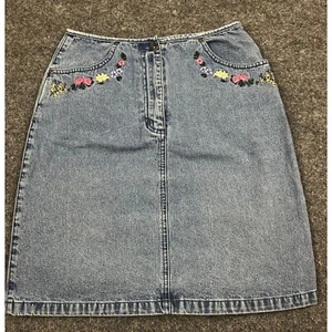 Christopher & Banks 90s Y2K Embroidered Denim Blue Jean Skirt Womens Size 6 - Picture 1 of 10