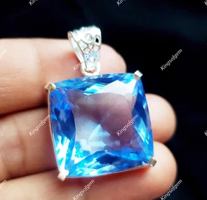72+ Ct Beautiful Blue Topaz Cushion German Silver Solitaire Loose Gemstone !!! - Picture 1 of 4