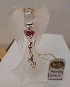 Glass Baron White Angel Figurine Crystal Pink Heart Faith Religious - Picture 1 of 16