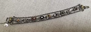 Pulsera Judy Lee De Colección Tono Plata Renacimiento Victoriano Estilo Dorado 3 Hilos 7" - Imagen 1 de 7