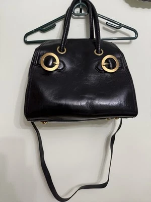 MILLY Kendall Large Black Patent Leather Satchel Crossbody Handbag - Image 1 of 4