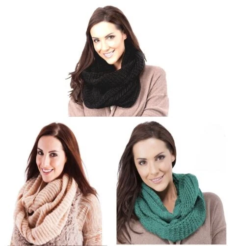 RJM Ladies Chunky Knit Winter Snood - Choose Black, Beige or Teal