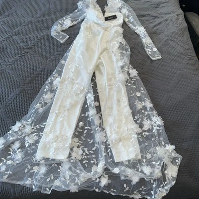 Lulus Vintage Wedding Dress Pants Floral Lace Satin Size Small - Image 1 of 4