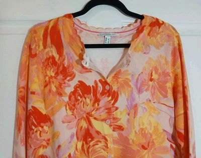 Cárdigan Isaac Mizrahi Live Amarillo Rosa Floral Primavera Oficina Informal Grande  Foto 1 de 4