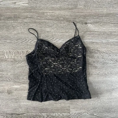 Vintage Y2K Tank Top Women Extra Small Black Cropped Fairy Coquette Sequin - Image 1 of 4