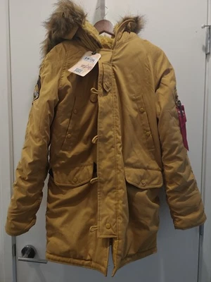 Parka ajustada Alpha Industries N-3B XS amarilla $250 nueva con etiquetas Foto 1 de 4