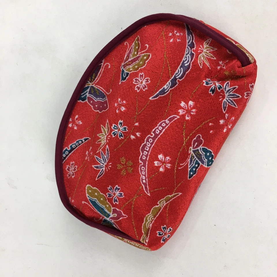 Bolsa de tela japonesa de colección flor roja mariposa cremallera kimono Fukuro KB42 Foto 1 de 4