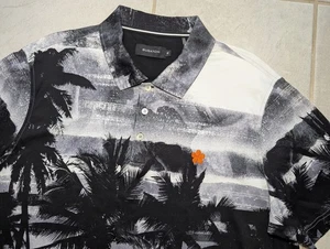 Bugatchi Herren XL Poloshirt Mauna Kea Golf schwarz weiß Palmenmuster Kurzarm - Bild 1 von 7