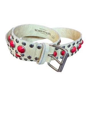 复古 Sonia Rykiel 螺钉皮革腰带仿旧淡黄色 34 — 第 1/4 张图片