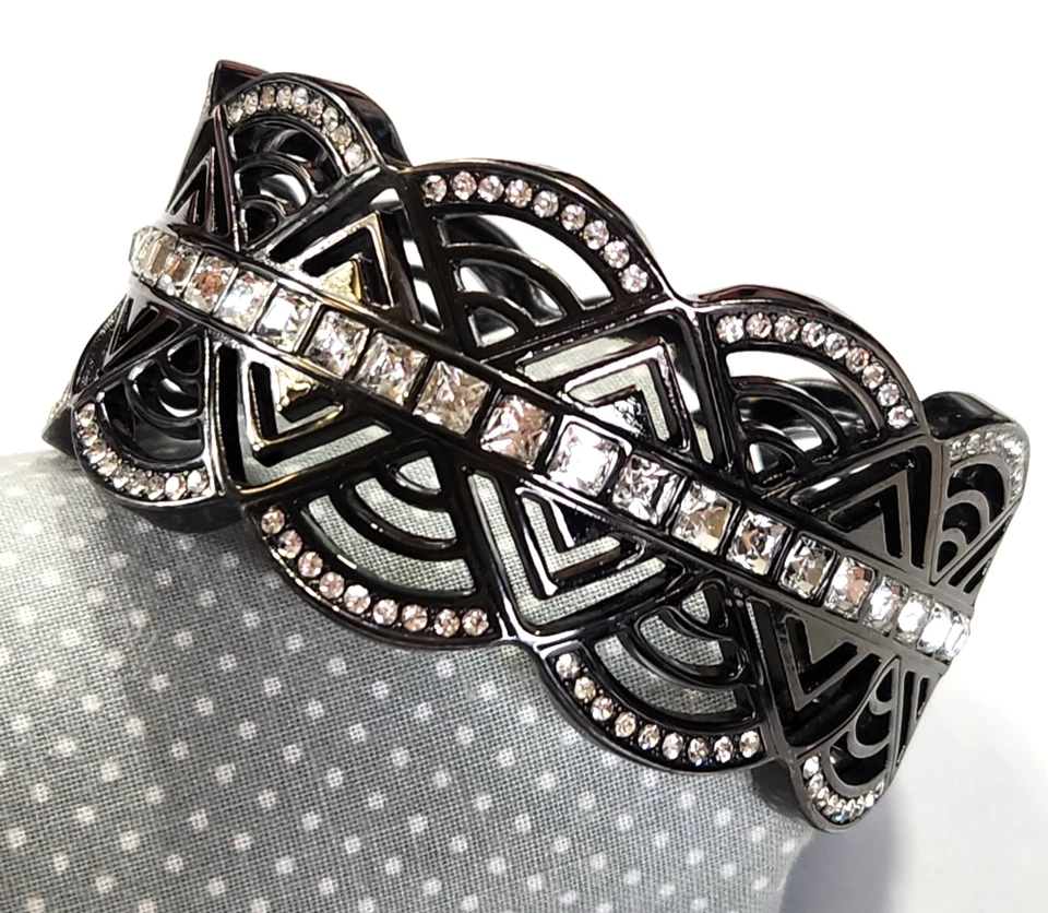 Lia София эластичной панели браслет черный филигранный w/стразы ар-деко стиль - Изображение 1 из 4