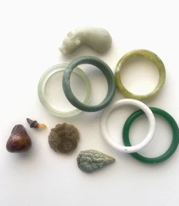 Chinese Lot Jade? Jadite ? Stone - Bangles- Eggplant Perfume Bottle- Animal - Picture 1 of 6