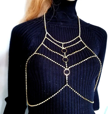 Sujetador de playa con cadena corporal de diamantes de imitación y cristal Foto 1 de 4