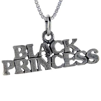 Ciondolo Parola In Argento Sterling 'Black Princess', Catena A Scatola Italiana - Immagine 1 di 2