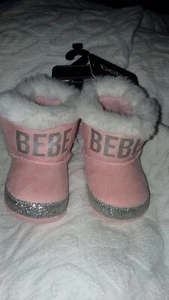 NWT Bebe Baby booty slipper pink and silver with bow accent size 2 velvet - Picture 1 of 14