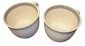 Pfaltzgraff Teal & Plum Bands Stoneware Lot 2 "Flat" Cups USA Made (no saucers) - Picture 1 of 9