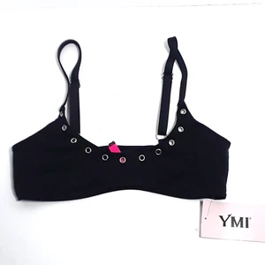 YMI Black Ribbed Bikini Top, size Large, NEW! Wireless Mod Grommet CLEARANCE - Picture 1 of 9
