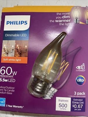 Phillips Dimmable LED 5 W Indoor / Outdoor Soft, White Light Bulbs ￼￼ - Image 1 of 3