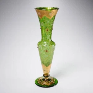 Large Antique Green Moser Gilt & Jeweled Baluster Vase 16.5"h WOW! - Picture 1 of 7