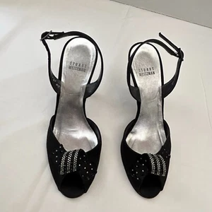 Stuart Weitzman Satin & Rhinestone Details Formal Slingbacks 3.5" Heels 7.5M - Picture 1 of 13