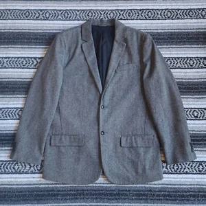 Old Navy L XL Long 2 Button Wool Blend Blazer Sport Coat Grey Herringbone Tweed - Picture 1 of 10