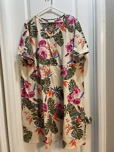 D&Co. Beige Blumendruck V-Ausschnitt Kurzarm Elasthan Stretch Kleid Gr. 3XL - Bild 1 von 6