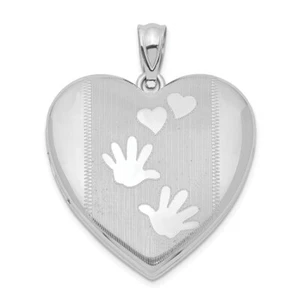 .925 Sterling Silver Polished & Satin Finish Handprints & Hearts Locket - Picture 1 of 3