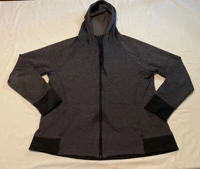 女式 Champion 连帽衫全拉链长袖灰色和黑色大号二手状况完好 — 第 1/4 张图片