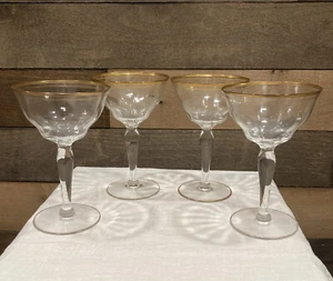 4 Elegant Tiffin Franciscan Rims Of Gold Wine 5 3/4” Tall Gold Encrusted Rim - Picture 1 of 5