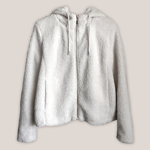 OFF WHITE Cappotto Teddy JOIE Off White Zip Up Sherpa Pelliccia Ecopelliccia con Cappuccio Taglia Small