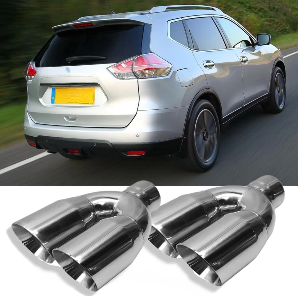 Пара 2,5-дюймовых впускных отверстий 3,5-дюймовых выпускных двойных настенных выхлопных наконечников из нержавеющей стали для Nissan X-TRACK - Изображение 1 из 4