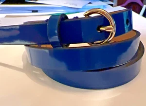NEW Kate Spade Ocean Blue Skinny 5/8" wide Patent leather Belt SZ SM 1009 - Picture 1 of 3