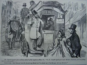 London Omnibus Conductor CLAPHAM & BANK Original 1861 Victorian Print - Picture 1 of 2
