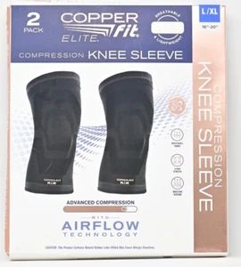 Elite Copper Fit Knee Compression Sleeve Flexible L/XL 16"-20" 2 Pack - Picture 1 of 2