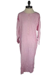 Vintage Gr. M Katelyn Court langes Nachthemd Schlafshirt rosa Gingham mit Knöpfen - Bild 1 von 7