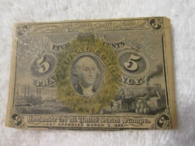 1863 United States 5 Cent Fractional Currency Note 2nd Issue - Image 1 of 4