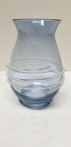 BLENKO ART GLASS HANDCRAFT BLUE CLEAR RIGAREE VASE 5 1/2" - Picture 1 of 7
